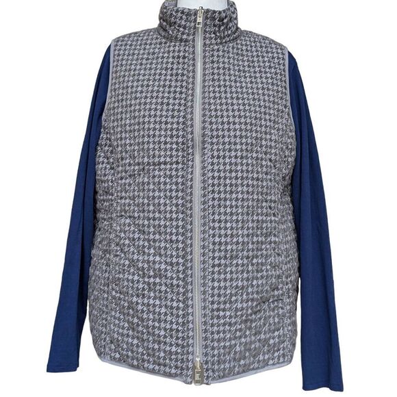 CHICO'S Reversible Gray Houndstooth Quilted Vest Jacket Side Pockets Size 12 14 - Picture 4 of 10